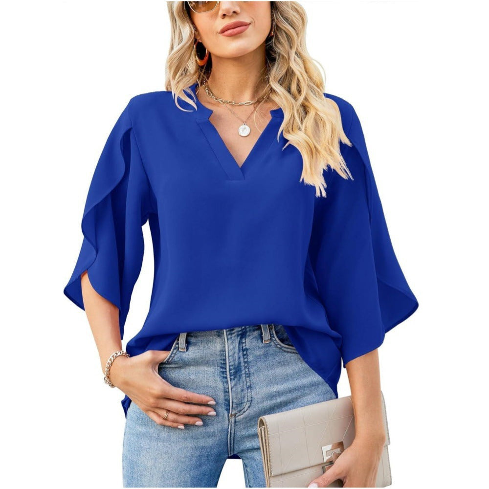 Aislinn - Blusa de verano de chiffon con escote en V