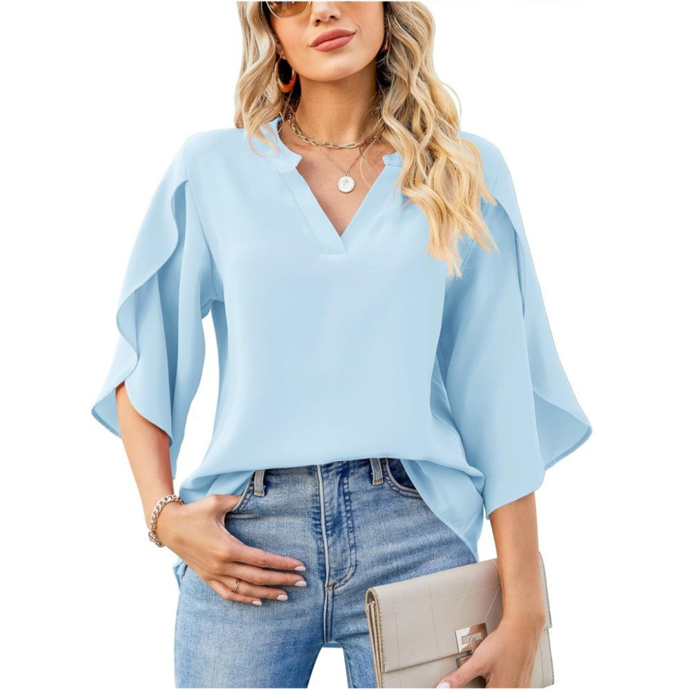 Aislinn - Blusa de verano de chiffon con escote en V