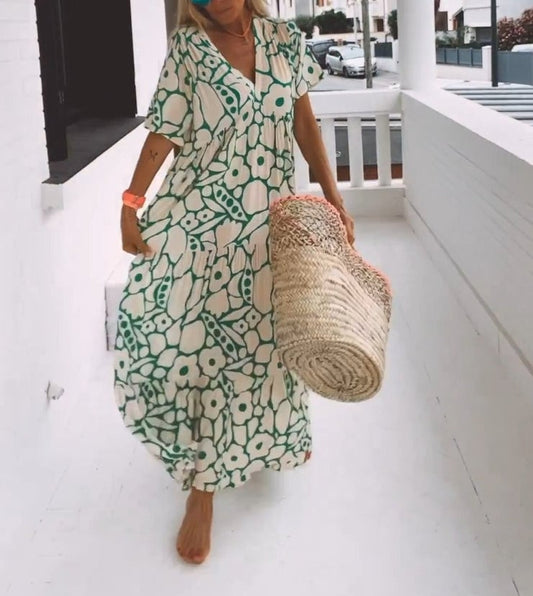 Anaëlle | Vestido midi elegante con estampado suave y escote en V