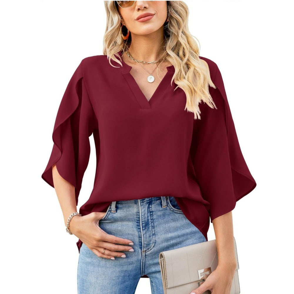 Aislinn - Blusa de verano de chiffon con escote en V